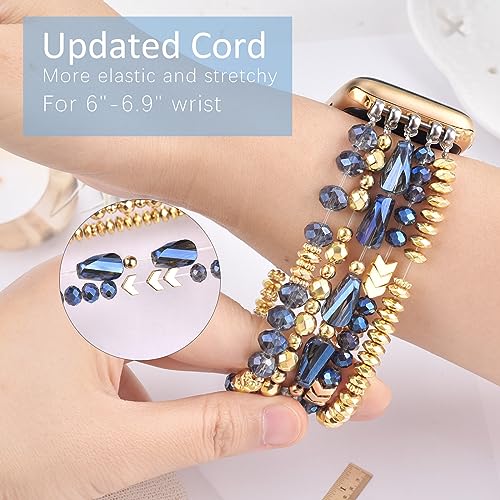 V-MORO Beaded Bracelet Band Compatible with Apple Watch Bands 38mm/40mm/41mm Women, Dressy Fancy Crystal Elastic Stretchy Strap for iwatch Series 8/7/SE/6/5/4/3/2/1 Blue