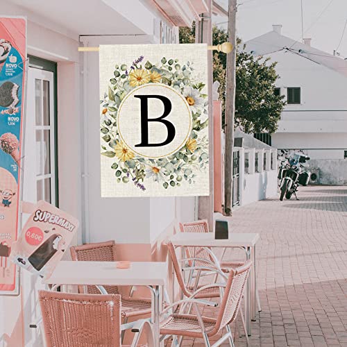 Monogram Letter E Garden Flag Summer Sunflower 12x18 Inch Double Sided Family Last Name Initial Yard Flags for Outside
