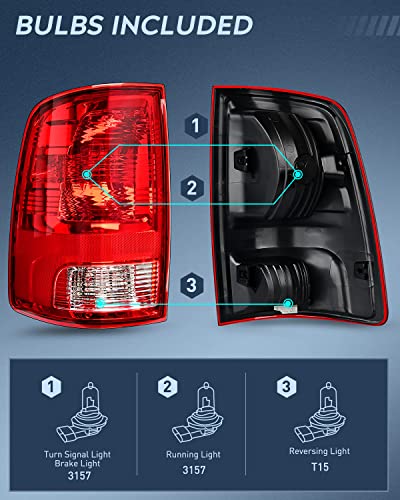 Nilight Taillight Assembly for 2009 2010 2011 2012 2013 2014 2015 2016 2017 2018 Dodge Ram 1500 2500 3500 2019 2020 2021 Classic Rear Lamp OE Style w/Bulbs Left Driver Side