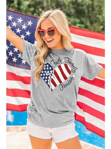 4th of July Shirts Women Faith Family Freedom Tshirt American Flag T Shirts Star Stripes Patriotic Shirts Top