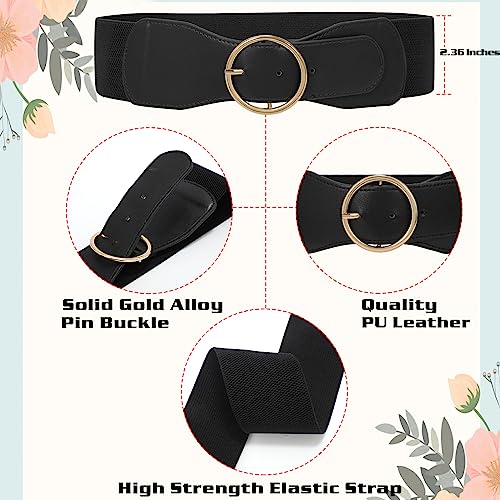 WERFORU 2 Pack Women Elastic Stretchy Wide Belt for Dress Ladies Stretch Thick Waist Belt with Gold O Ring Buckle Black+Brown
