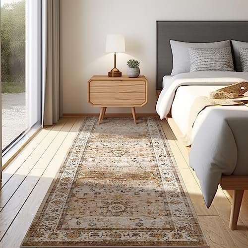 befbee 2.6'x8'Non Slip Runner Rugs - Runners for hallways, Kitchen,Entryway,Stain Resistant Washable Rugs for Bedroom, Indoor Vintage Area Rugs (Pink/Gray, 2.6'x8')