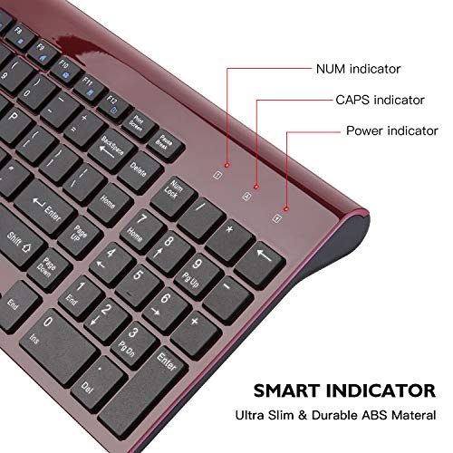 cimetech EasyTyping KF10 Wireless Keyboard and Mouse Combo, [Silent Scissor Switch Keys][Labor-Saving Keys] Ultra Slim Wireless Computer Keyboard and Mouse, Easy Setup for PC/Laptop/Windows - Wine Red