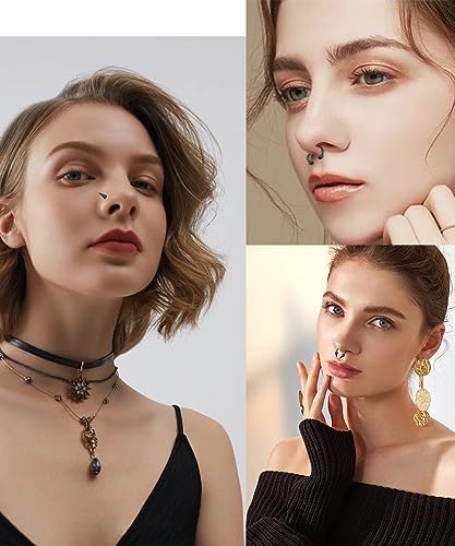 Vegolita 12PCS 316L Stainless Steel Long Spike Septum Nose Rings for Women Men Long Spike Nose Studs Horseshoe Nose Rings Cartilage Helix Tragus Hoop Earrings Nose Piercing Jewelry BS