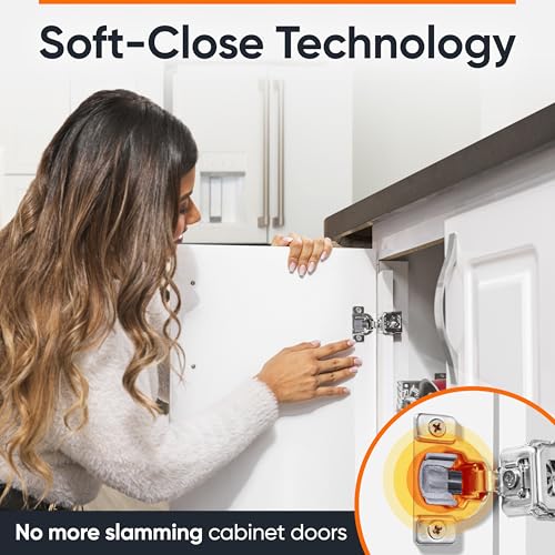 DecoBasics 100 Pack 1-1/4" Overlay Soft Close Cabinet Hinges for Kitchen Cabinets -Satin Nickel Self Closing Kitchen Cabinet Hinges Concealed with Built-in Soft Close Hinge Damper -3 Way Adjustability
