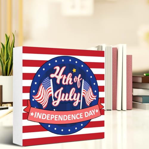 4th of July Independence Day Wooden Box Sign Desk Decor,America Wood Sign,July 4th Decorations,Independence Day Wooden Plaque,USA Patriotic Decor