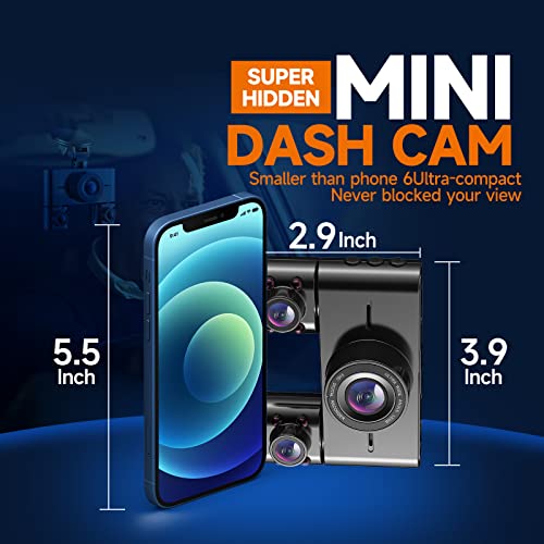360 Dash Cam Front and Rear Inside, 4 Channel Dash Camera for Cars FHD 1080Px4, Built-in Wi-Fi, 3.16” IPS Screen, WDR Night Vision, Included 64GB Card, 24H Parking Mode
