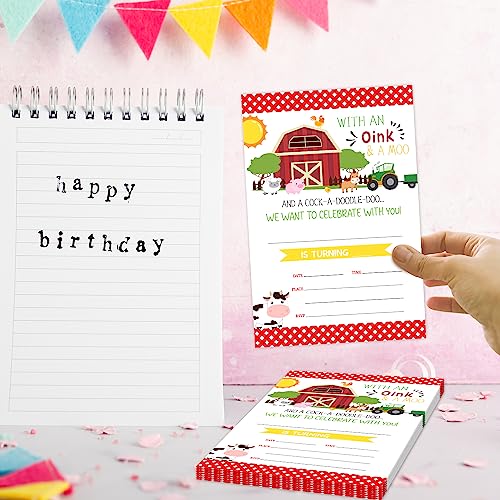 Qssfdgg Farm Birthday Invitations for kids, Farm Animals Party Invites Cards for Boys & Girls, Birthday Party Celebration Favor, bday Invites Supplies (20 Cards + Envelopes)- A026