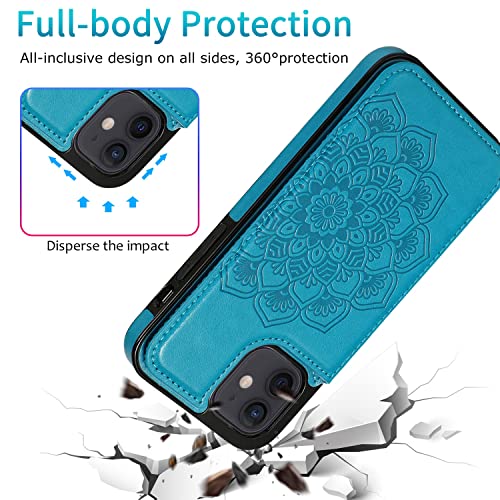 Anyisposs Phone Case for iPhone 12 Pro iPhone 12 Wallet Case 6.1 inch with Tempered Glass Screen Protector Card Holder Slots Stand Cover Leather Flip Cases iPhone12pro 5G i 12s iPhone12 12pro Men Blue