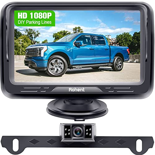 Rohent Backup Camera Monitor HD 1080P Night Vision Waterproof Car Truck License Plate Back Up Rear View Reverse Cam Kit DIY Gridlines R1