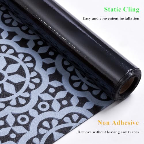 ZHMRROAD Frosted Glass Window Privacy Film Heat Blocking UV Protection Sun Blocking Static Cling Removable Decorative for Home Black Flower 17.3 x 78.7 Inches