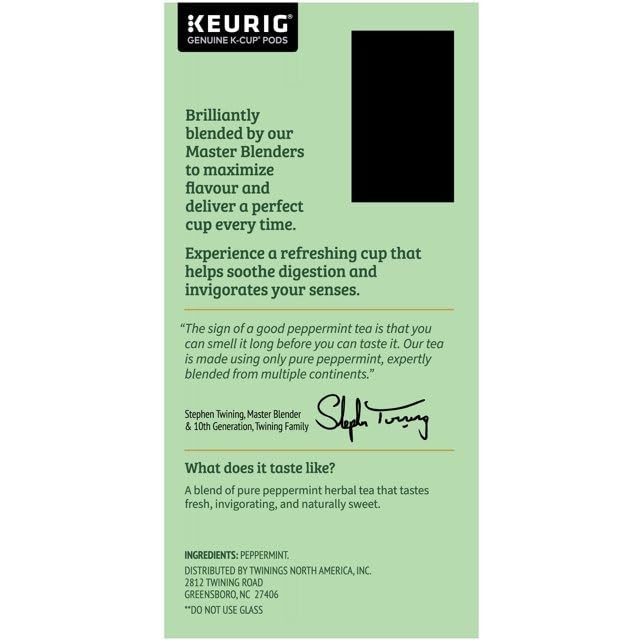 Twinings Pure Peppermint Herbal Tea K-Cup Pods for Keurig, 24 Count (Pack of 2), Made with 100% Pure Peppermint, Naturally Caffeine-Free, Enjoy Hot or Iced