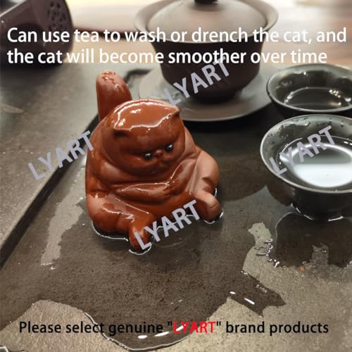 Zisha Tea Pet Angry Unhappy Cat Bat Figurine, Cute Kung Fu Tea Ornament Accessories of Frog Tea Set, Decoration for Tea Table Desk Tearoom, Great Gift for Tea Lover Friend (1.Cat)