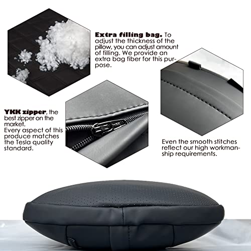 TANOLA TESBEAUTY Nappa Leather Headrest Pillow 2 Packs for Tesla Neck Pillow Uniquely Designed for Tesla Model Y/3 Neck Support Cushion for People Under 5'7" Invisible Strap Black