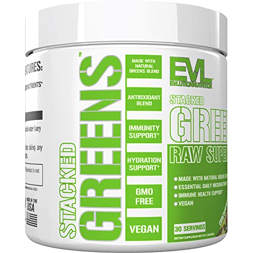 Evlution Nutrition Stacked Greens - Raw Superfood - Made with Natural Greens Blend + Essential Daily Micronutrients - Immunity + Hydration Support - Vegan & GMO-Free - 30 Servings - Orchard Apple