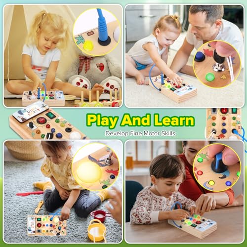 wakelnsa Montessori Busy Board,Montessori Toys for 1-3 Years Old,Baby Sensory Board,Preschool Learning Activities,Wooden Toys for Toddler,Christmas & Birthday Gift for Boys & Girls