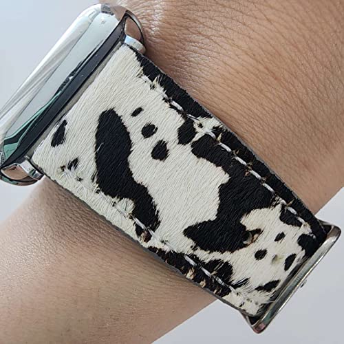 DSAAplus Furry Cow Leather Band For Apple Watch Band 38mm 40mm 41mm 42mm 44mm 45mm 49mm, Ultra2 1 Replacement iWatch Strap~(Furry leopard brown, 38/40/41mm rose gold buckle)