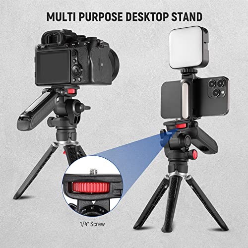 NEEWER Mini Desk Tripod for Camera and Phone with Handle/Phone Holder/Action Camera Adapter/360° Pan & Tilt, Stable Grip Portable Table Tripod Compatible with iPhone GoPro Samsung DSLRs, TS003