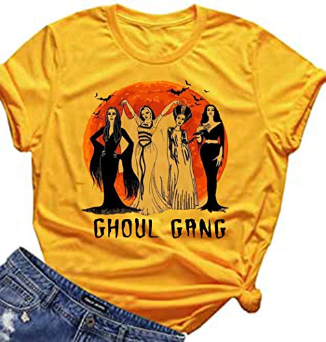 Ghoul Gang Halloween T Shirt Women Sunset Sanderson Sisters Graphic Tee Hocus Pocus Witch Fall Casual Tops (Grey, S)