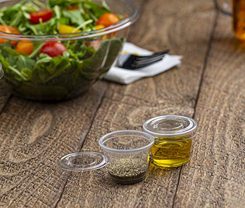 Plastimade Clear Disposable Plastic Portion Cups With Lids (200 Sets - 1 Oz) - Disposable Condiment Cups, Sauce/Dip/Dressing Cups, Souffle Cups & Jello Shot Cups With Lids | Great Sampling Container