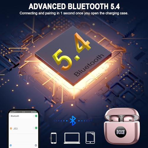 Wireless Earbuds Bluetooth 5.4 Headphones Noise Cancelling, Bluetooth Earbuds with Dynamic Drivers Stereo, Earphones Wireless Bluetooth, 40H Playtime and LED Power Display, In Ear Buds for Android iOS