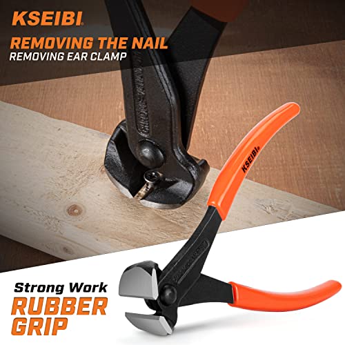KSEIBI 141150 End Cutting Pliers 7 Inch Grip Handle Black Finish Chrome Vanadium Steel Carpenter Pincer, Nippers Tool, Cat Paw, Nail Remover, Rivet Cutting Pliers, Steel Wire Cutter Construction Tool