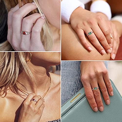 ChicSilver 925 Sterling Silver Claddagh Heart Promise Ring for Women Simulated Tourmaline October Birthstone Eternity Bands Wedding Rings Good Luck Irish Celtic Jewelry