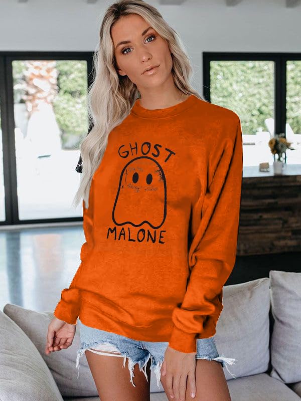 FASHGL Ghost Sweatshirt Women Funny Halloween Pullover Spooky Graphic Blouse Casual Long Sleeve Tee Tops Black