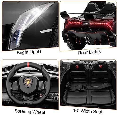 Winado 12V Ride on Car, Electric Vehicle Licensed Lamborghini Veneno for Kids, Battery Powered Car Toy w/Parent Control, Hydraulic Doors, 3 Speeds, LED Headlights, Horn, Engine Sounds - Black