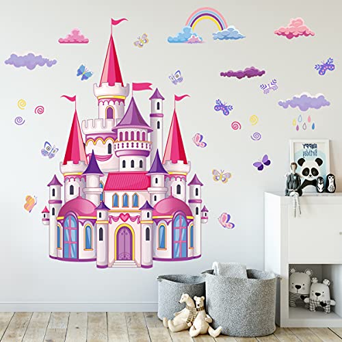 Rainbow Cloud Fairy Tale Princess Castle Wall Stickers for Kids Room Home Decor Girls Princess Bedroom Art Decorative Stickers (CB0002)