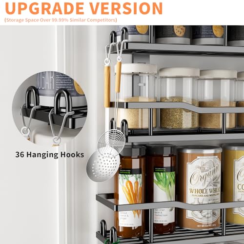 MSERCUOR Over The Door Pantry Organizer Rack, 6-Tier Metal Pantry Organization And Storage with Adjustable Baskets, Hanging Spice Rack for Home & Kitchen Laundry Room Bathroom (6 Tier Black)