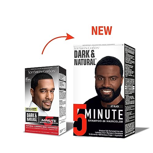 SoftSheen-Carson Dark & Natural Hair Color for Men 5 Minutes, Natural Looking Gray Coverage for Up To 6 Weeks, Shampoo-in Permanent Hair Dye, Jet Black, Ammonia Free, Jet Black