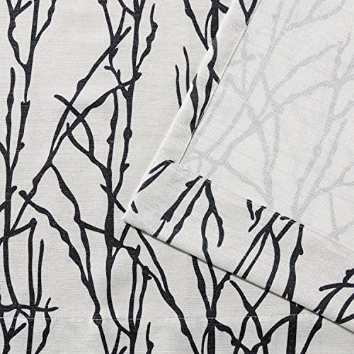 Exclusive Home Branches Linen Blend Grommet Top Curtain Panel Pair, 54"x84", Black