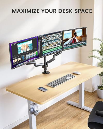 ErGear Triple Monitor Mount for 13-27 inch Screens, Gas Springcore Triple Monitor Arm with USB, Heavy Duty Triple Monitor Stand with Tilt, Swivel, Rotation, Holds Up to 17.6 lbs Each Arm