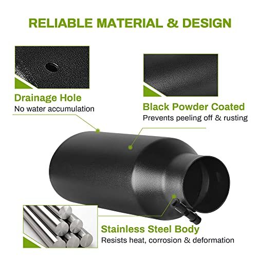 AUTOSAVER88 2.5 Inch Inlet Exhaust Tip, 2.5" Inlet 4" Outlet 9" Overall Length Black Powder Coated Finish Tailpipe Universal Stainless Exhaust Tips for 2.5" O.D. Tailpipe, Rolled Edge, Bolt On