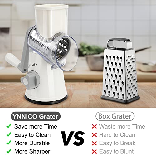 YNNICO Rotary Cheese Grater - Manual Mandoline Slicer with Non-slip Suction Base, Vegetable Slicer Nuts Grinder Cheese Shredder with Clean Brush (Green)