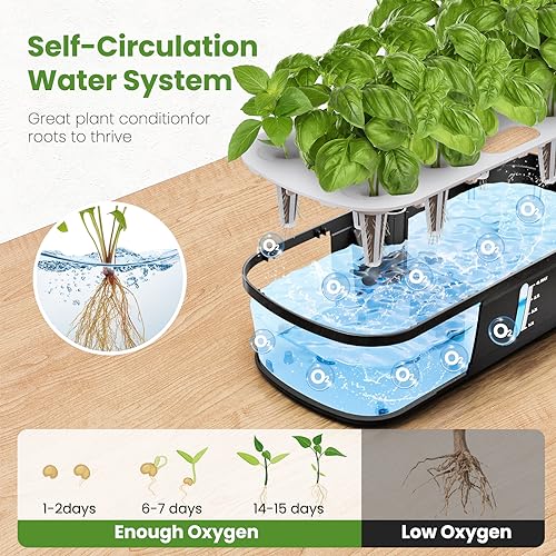 Indoor Garden Hydroponics Growing System 12 Pods, Indoor Herb Garden with LED Grow Light, Adjustable Height Up to 10.8inch, Hydroponics for Family