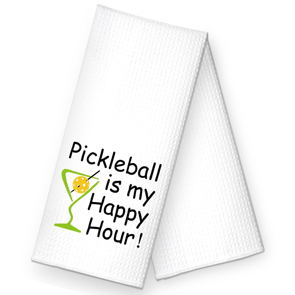 ZBBFSCSB Pickleball is My Happy Hour Funny Kitchen Towels, Funny Kitchen Stuff for Women, Birthday Housewarming Gifts for Hostess, Mom, Sister, Aunt, Grandma, Pickleball Lover