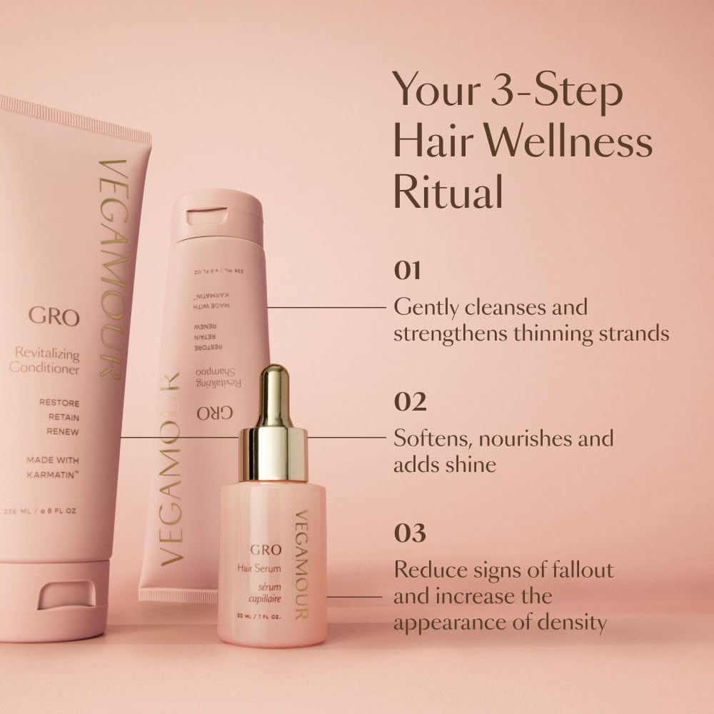 VEGAMOUR GRO Revitalizing Shampoo, Support Thicker, Fuller Looking Hair, Shampoo Formulated Without Sulfates for Thinning Hair with Vegan Keratin, Natural Citrus Scent (1.6 fl. oz.)