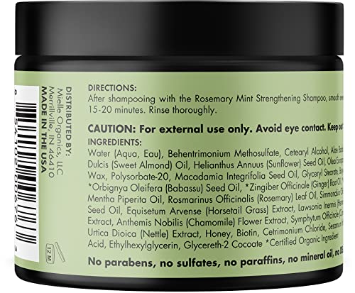 Mielle Organics Rosemary Mint Strengthening Hair Masque, Essential Oil & Biotin Deep Treatment, Miracle Repair for Dry, Damaged, & Frizzy Hair, 12 Ounces