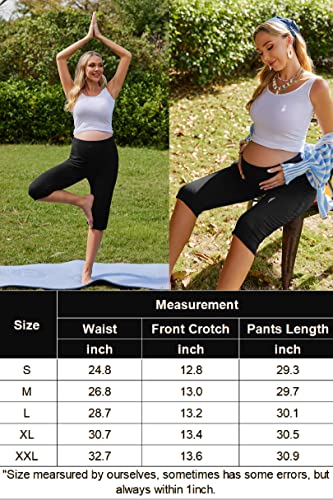 Ekouaer Maternity Shorts for Women Maternity Capris Yoga Pregnancy Short Pants Soft Joggers Lounge Bottoms Black Small