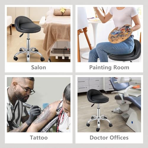 Nova Microdermabrasion Rolling Stool Swivel Salon Stool Chair Adjustable Drafting Tattoo Office Massage Medical Facial Spa with PU Cushion Backrest (Black)