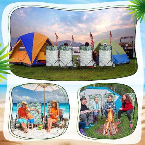 Menkxi 6 Pack Low Beach Chairs, Portable Lightweight Folding Chair for Adults, Low Seat Camping Chairs with Cup Holder, Carry Bag for Outdoor Beach Lawn Sand Picnic Travel(High Back, Green Strips)