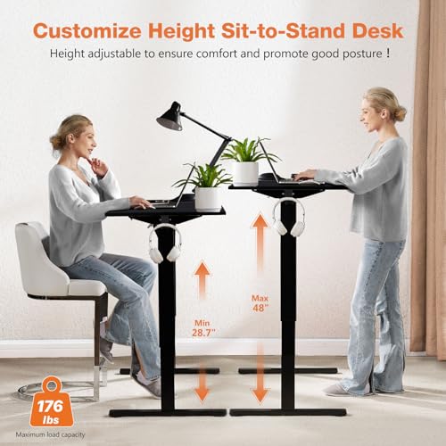 Sweetcrispy Electric Adjustable Height Standing Desk - 40 x 24 inch Sit to Stand Up Desk with Splice Board, Rising Home Office Computer Table with 2 Hook and Wire Hole for Work