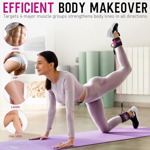 WALITO Ankle Resistance Bands with Cuffs, Ankle Bands for Working Out, Ankle Straps for Women, Exercise Bands for Legs and Butt, Booty Workout Equipment for Kickbacks Hip Fitness Training
