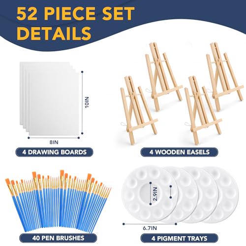 AROIC 52 PCS Professional Painting Set with Easels, 4 Wood Easels,40 Brushes with Nylon Brush Head,4 Drawing Boardart and 4 Palette, Painting Supplies kitfor Kids & Adults to Painting Party.