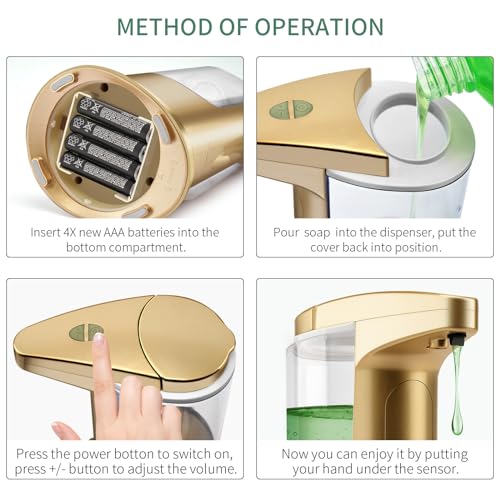 Automatic Soap Dispenser Touchless Sensor - Electric Liquid Soap Dispenser Touch Free with Adjustable Volume Switches for Kitchen Bathroom Countertop Shower Hotel