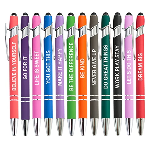 PASISIBICK 12 Pieces Motivational Inspirational Quotes Snarky Screen Touch Stylus Ballpoint Pens, Office Encouraging Scriptures, Black Ink (12 Color,Motivational)