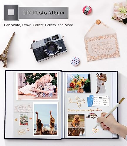 Artfeel Photo Album Self Adhesive Scrapbook Album for 3x5 4x6 5x7 8x10 Pictures,60 Pages Linen Cover with Display Window DIY Photo Book,Ideal Gifts for Family Travel Wedding Baby