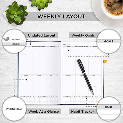 Live WhalePlanner - Daily Planner & Mindfulness Journal - Personal Organizer | Focus Planner with Time Tracker & Goal Setter Journal- Black